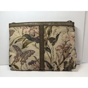 Vintage Mary Ann Rosenfeld Floral Butterfly Tapestry Shoulder Clutch Bag